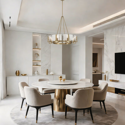 Aenon 8-Light Chandelier in Brushed Champagne Brass with Hammered Water Glass - - Golden Lighting