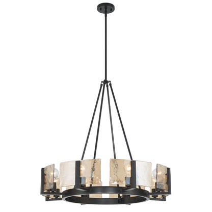 Yep by Golden Lighting Aenon 8-Light Chandelier in Matte Black with Amber Water Glass - - Golden Lighting