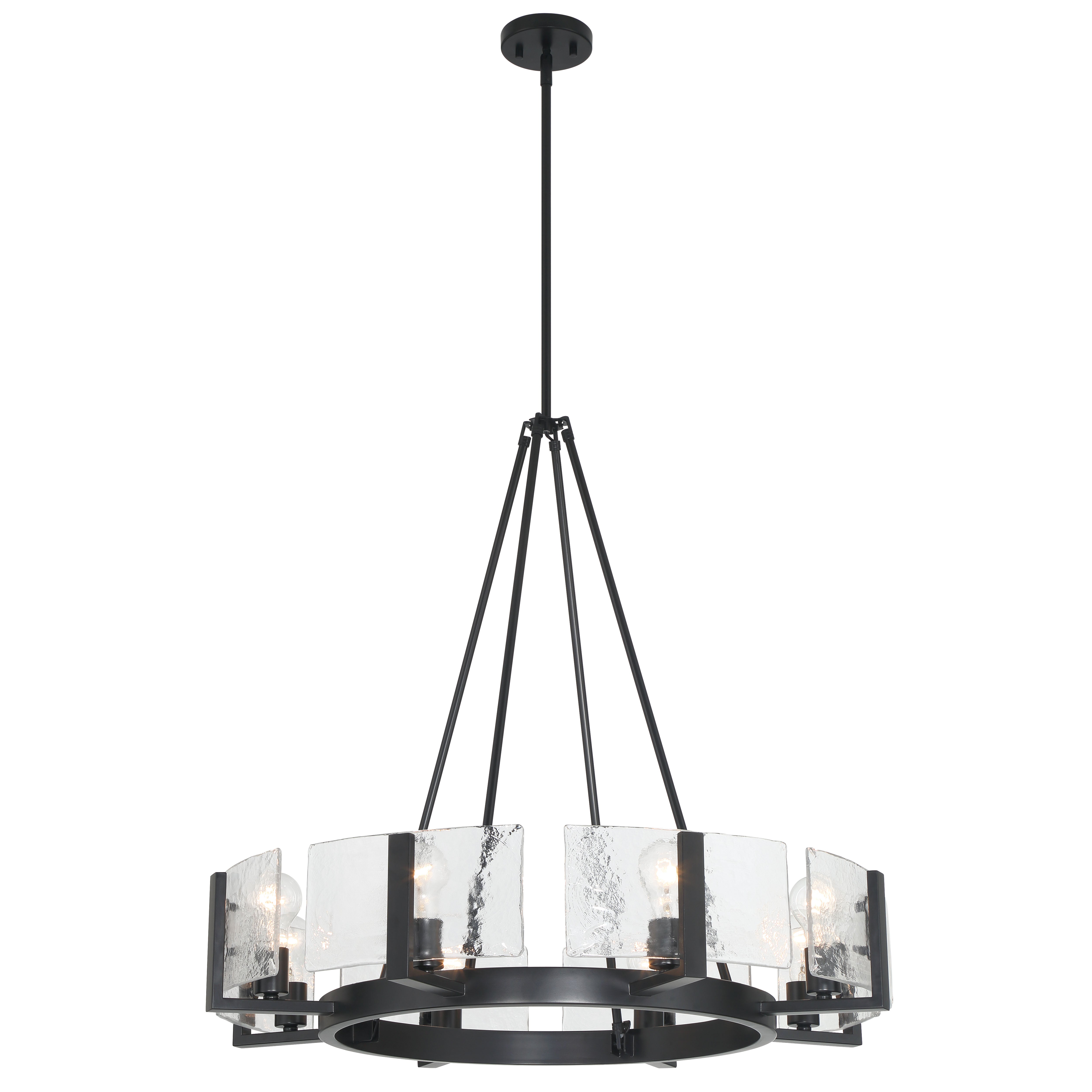 Yep by Golden Lighting Aenon 8-Light Chandelier in Matte Black with Hammered Water Glass - - Golden Lighting