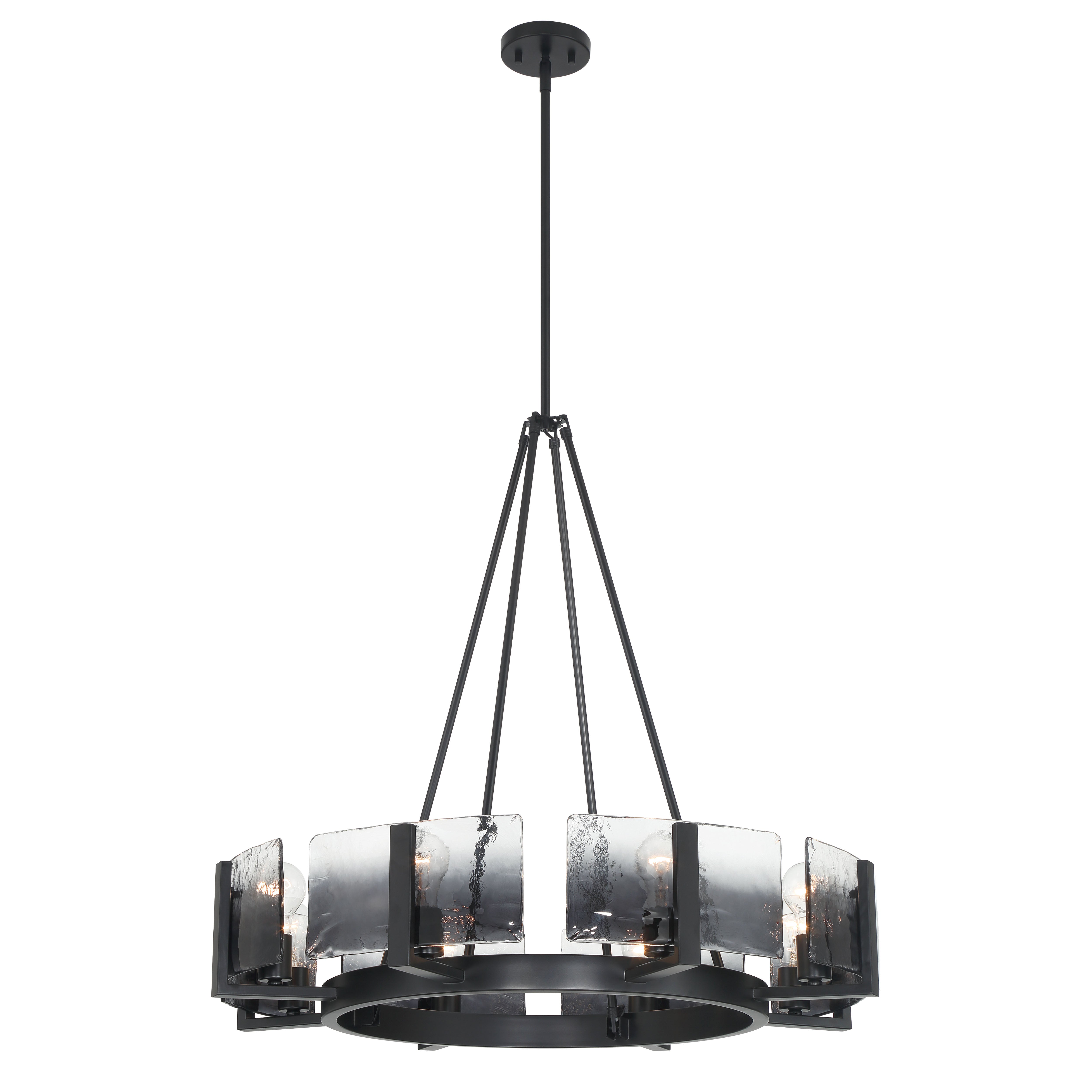 Yep by Golden Lighting Aenon 8-Light Chandelier in Matte Black with Smokey Water Glass - - Golden Lighting