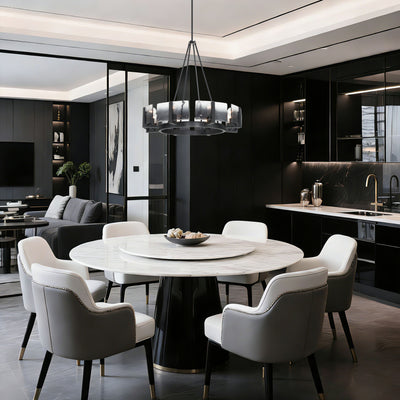 Aenon 8-Light Chandelier in Matte Black with Smokey Water Glass - - Golden Lighting