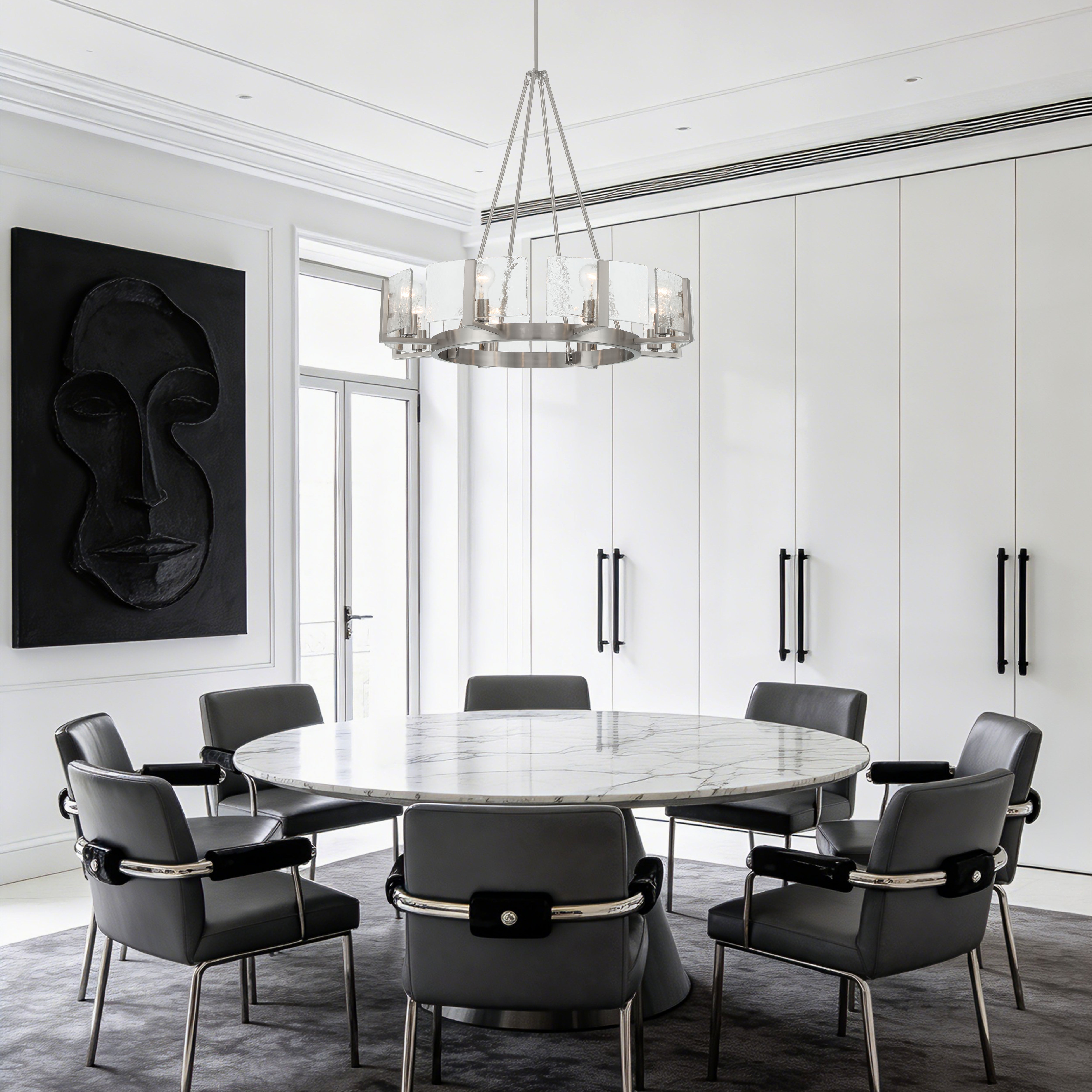 Aenon 8-Light Chandelier in Pewter with Hammered Water Glass - - Golden Lighting