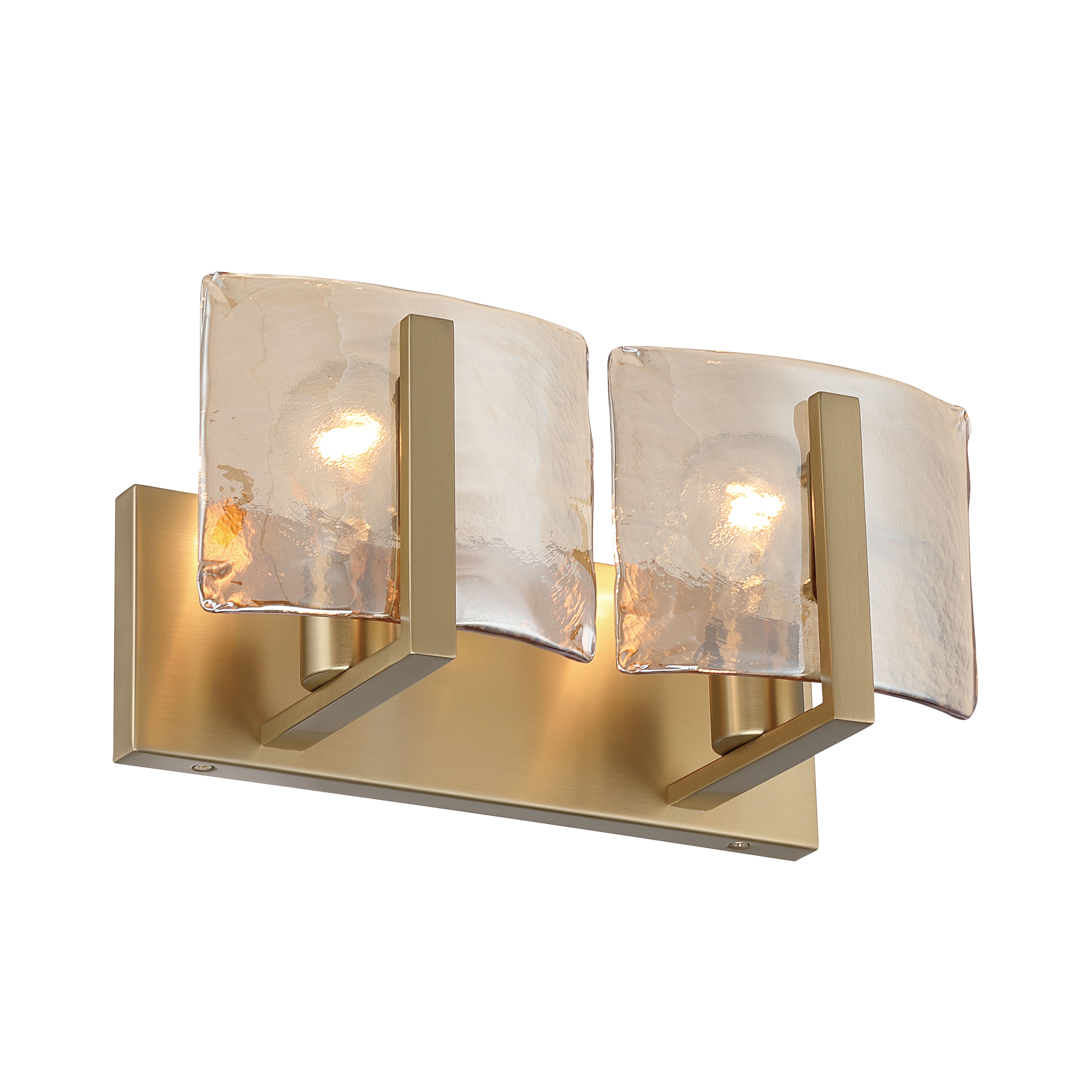 Aenon 2-light Vanity in Brushed Champagne Brass with Amber Water Glass - - Golden Lighting