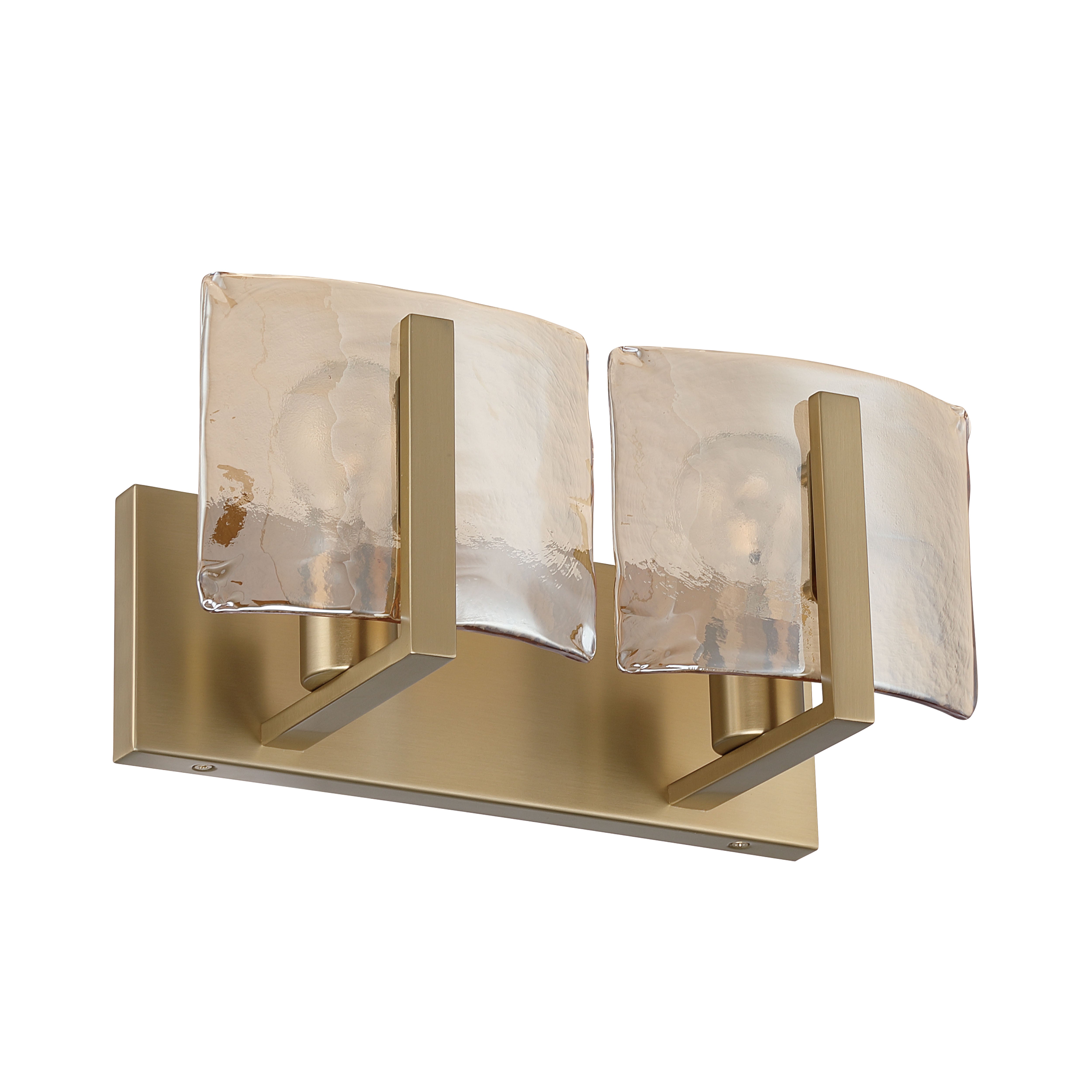 Aenon 2-light Vanity in Brushed Champagne Brass with Amber Water Glass - - Golden Lighting