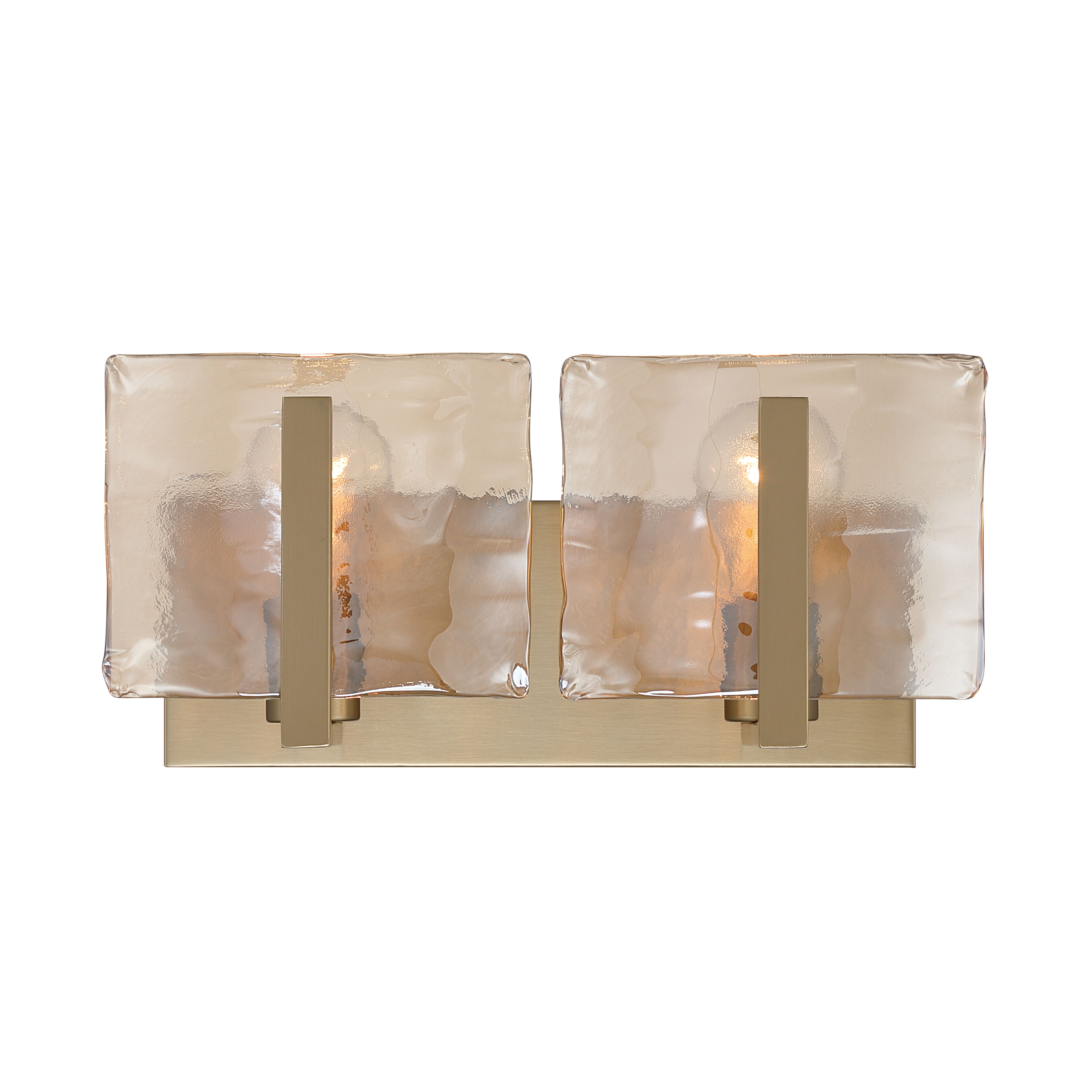 Aenon 2-light Vanity in Brushed Champagne Brass with Amber Water Glass - - Golden Lighting