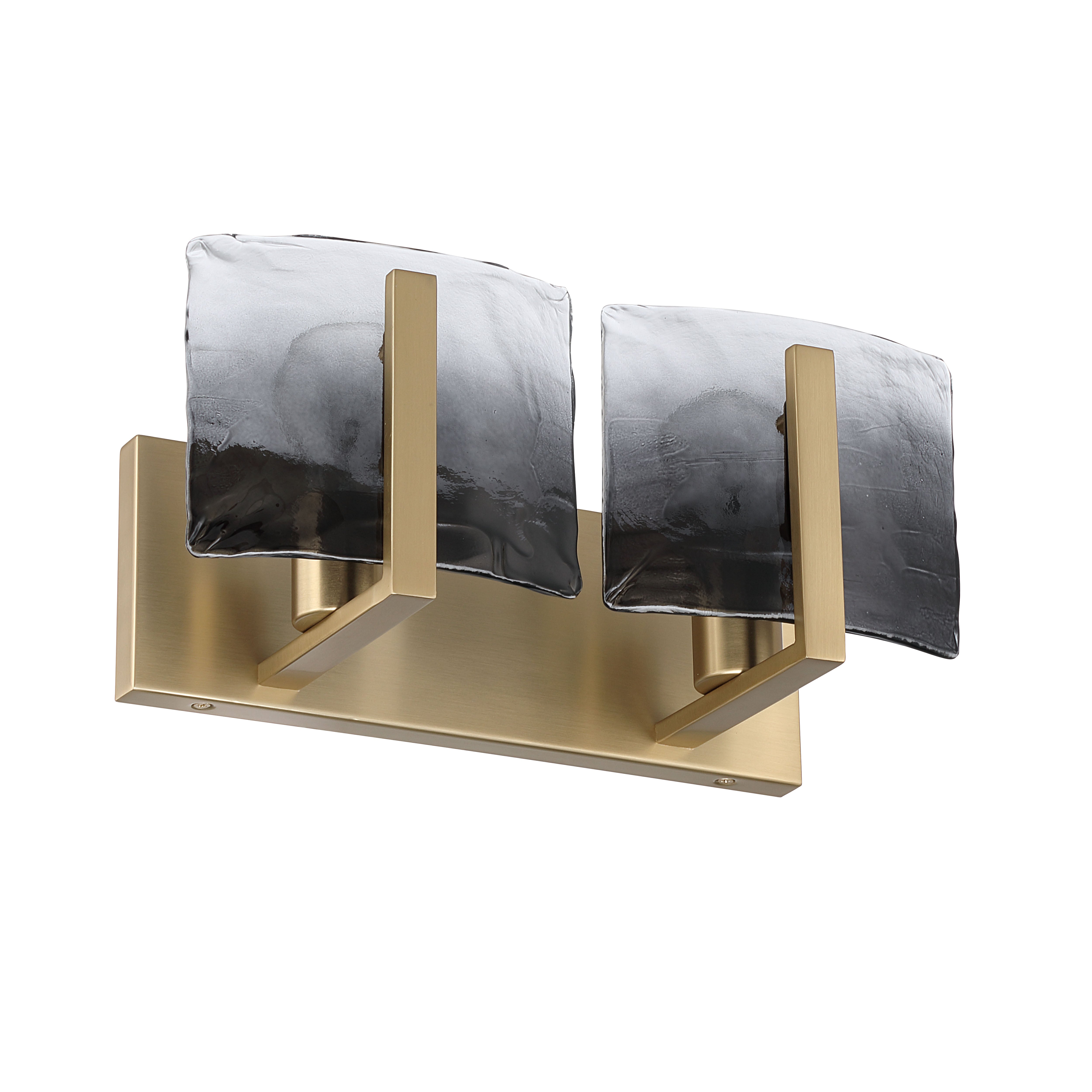Yep by Golden Lighting Aenon 2-light Vanity in Brushed Champagne Brass with Smokey Water Glass