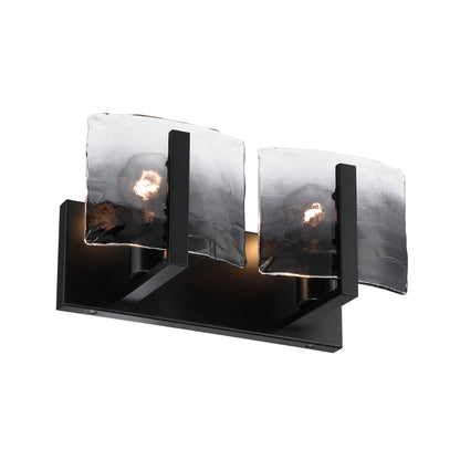 Aenon 2-light Vanity in Matte Black with Smokey Water Glass - - Golden Lighting
