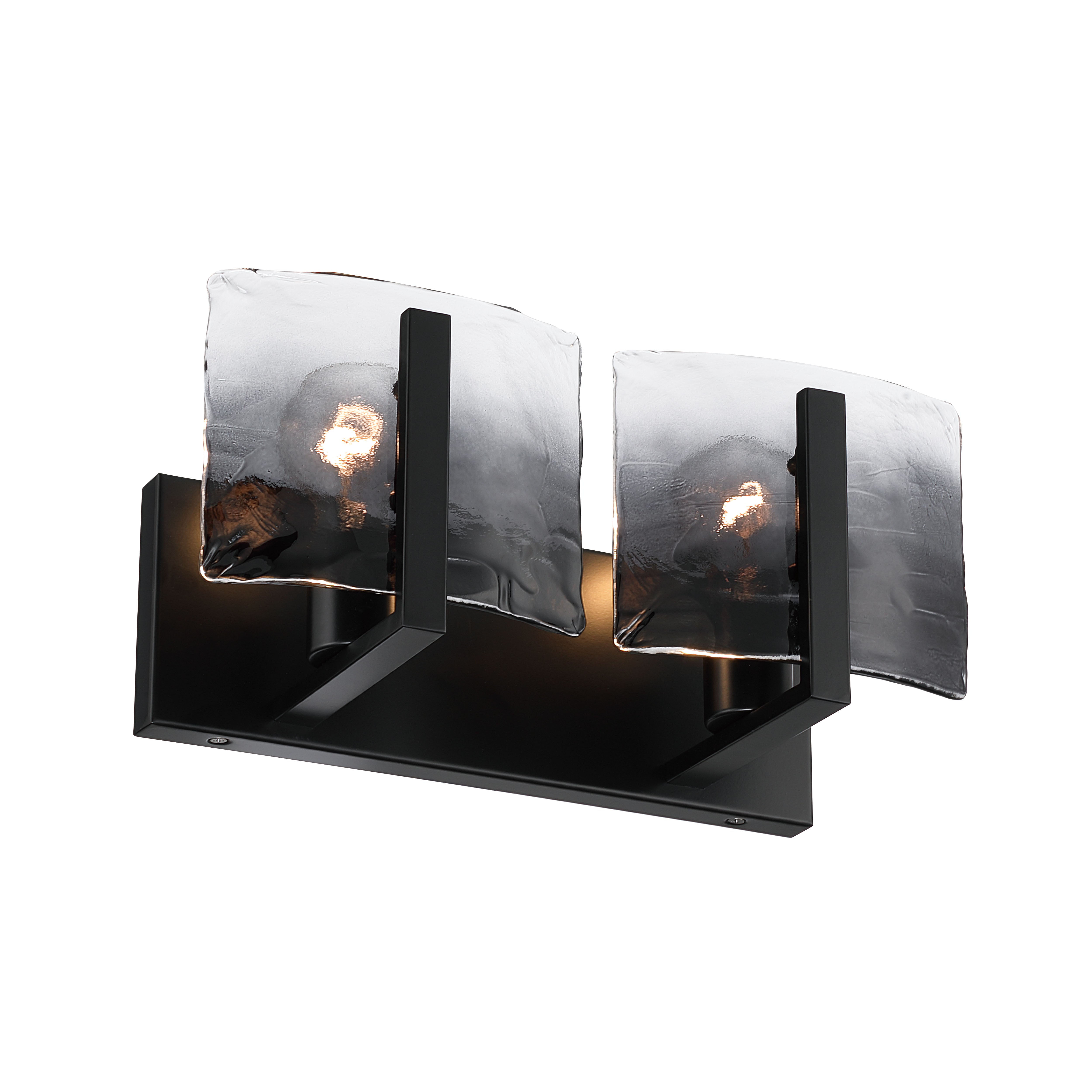 Aenon 2-light Vanity in Matte Black with Smokey Water Glass - - Golden Lighting