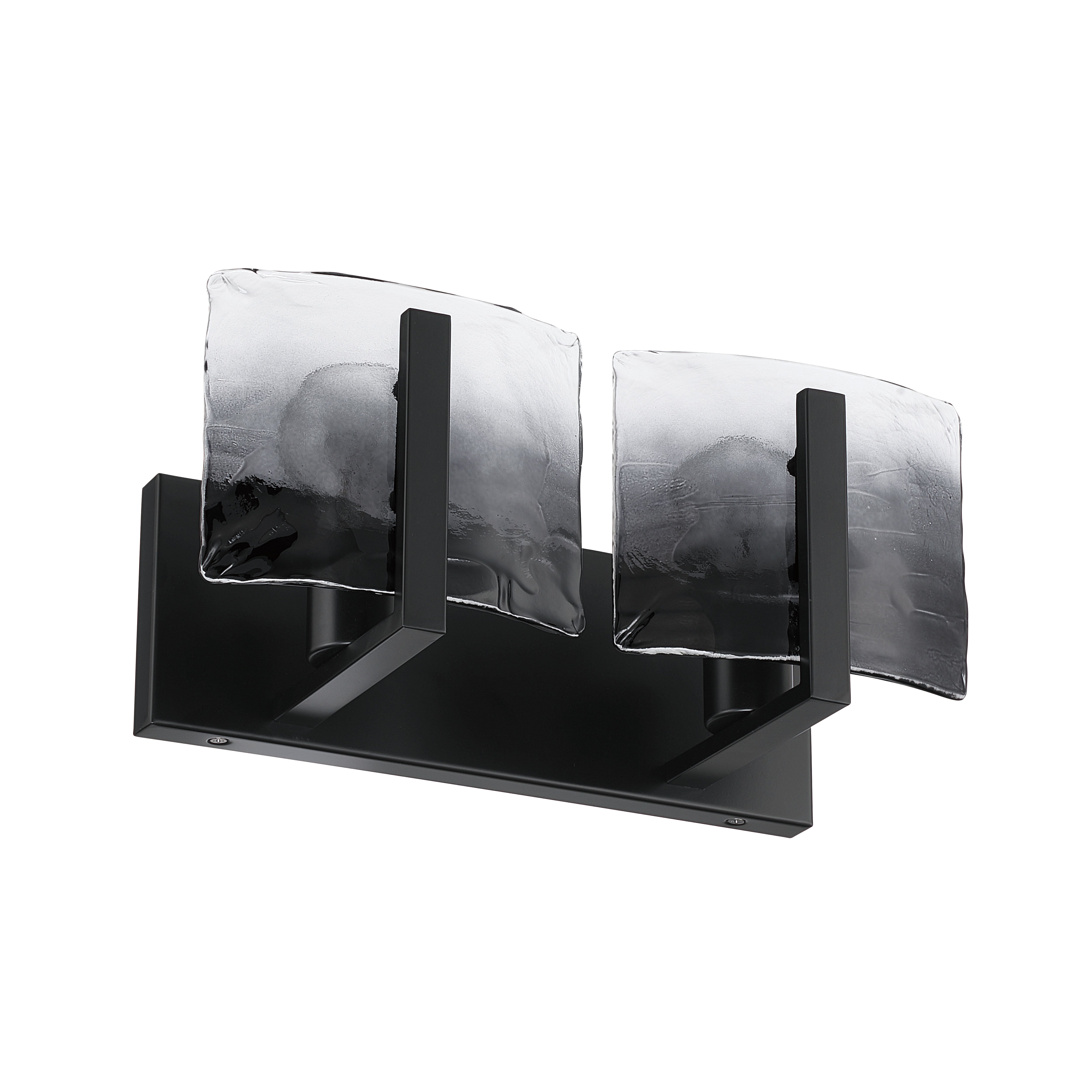 Aenon 2-light Vanity in Matte Black with Smokey Water Glass - - Golden Lighting