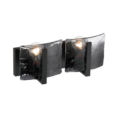 Aenon 2-light Vanity in Matte Black with Smokey Water Glass - - Golden Lighting