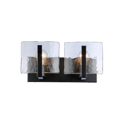Aenon BLK 2 Light Bath Vanity in Matte Balck with Hammered Water Glass Shade - - Golden Lighting
