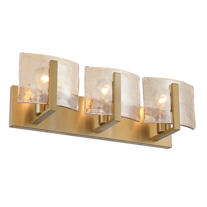 Aenon 3-light Vanity in Brushed Champagne Brass with Amber Water Glass - - Golden Lighting