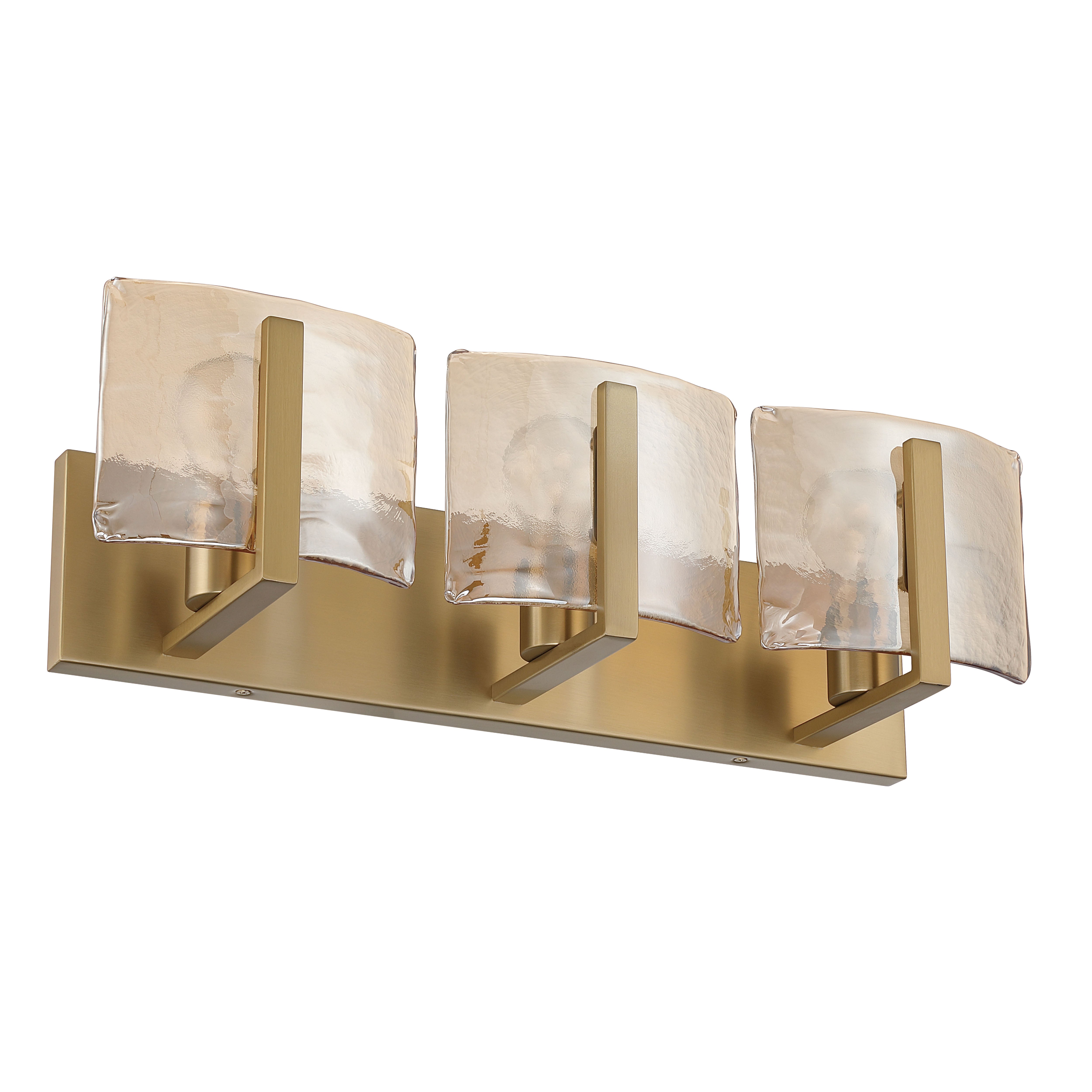 Aenon 3-light Vanity in Brushed Champagne Brass with Amber Water Glass - - Golden Lighting