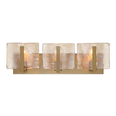 Aenon 3-light Vanity in Brushed Champagne Brass with Amber Water Glass - - Golden Lighting