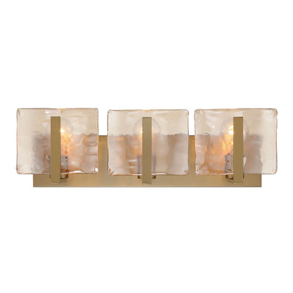 Aenon 3-light Vanity in Brushed Champagne Brass with Amber Water Glass - - Golden Lighting