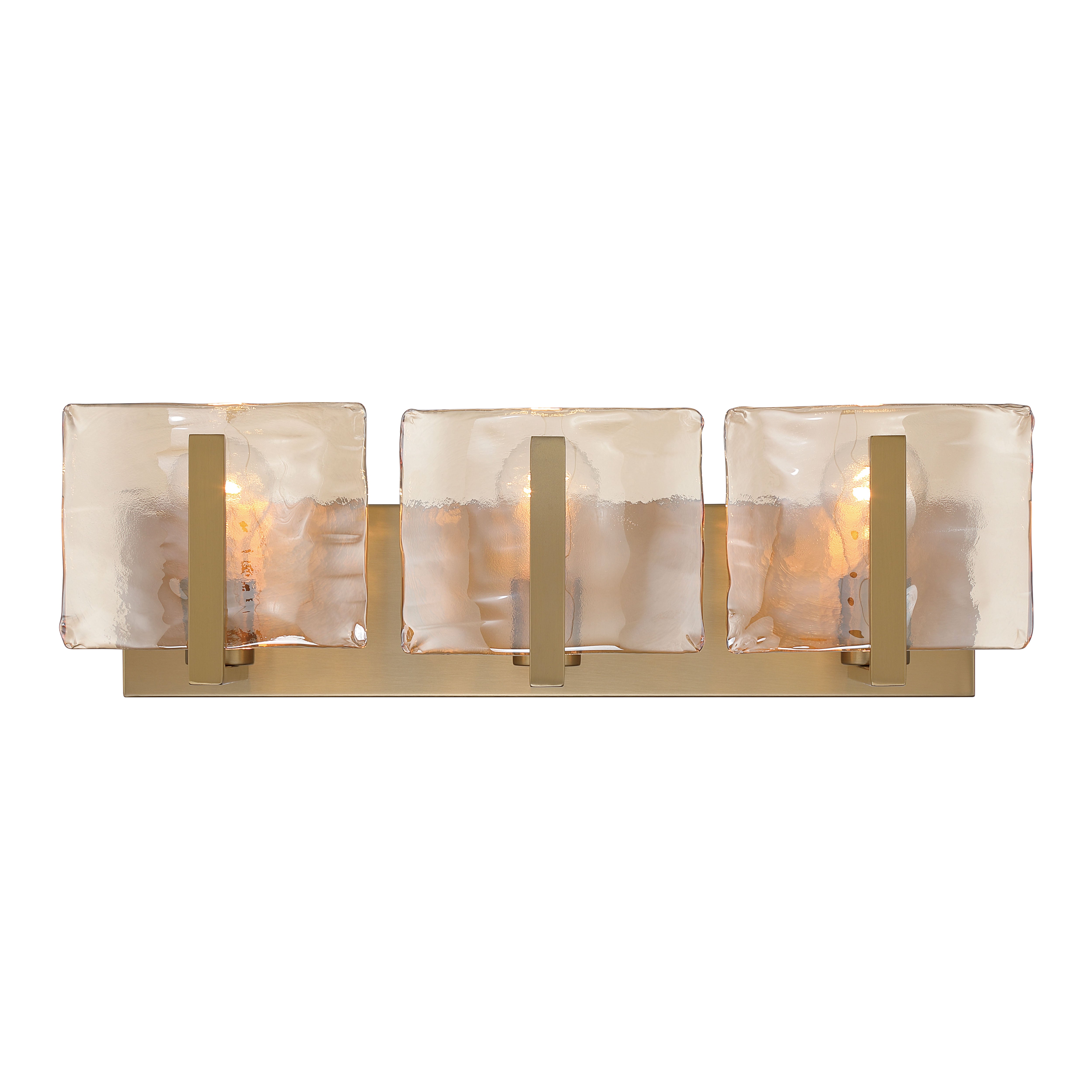 Aenon 3-light Vanity in Brushed Champagne Brass with Amber Water Glass - - Golden Lighting