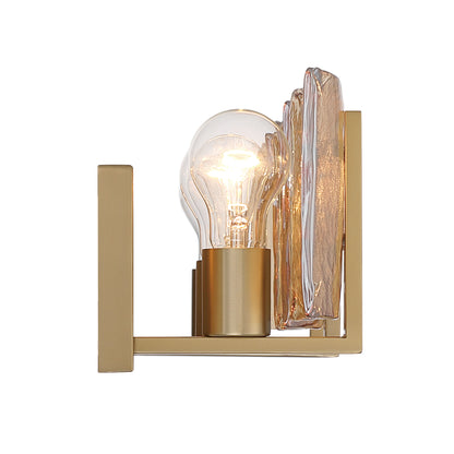 Aenon 3-light Vanity in Brushed Champagne Brass with Amber Water Glass - - Golden Lighting
