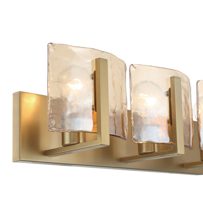 Aenon 3-light Vanity in Brushed Champagne Brass with Amber Water Glass - - Golden Lighting