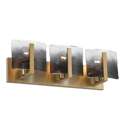Aenon 3-light Vanity in Brushed Champagne Brass with Smokey Water Glass - - Golden Lighting