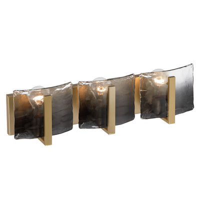 Aenon 3-light Vanity in Brushed Champagne Brass with Smokey Water Glass - - Golden Lighting