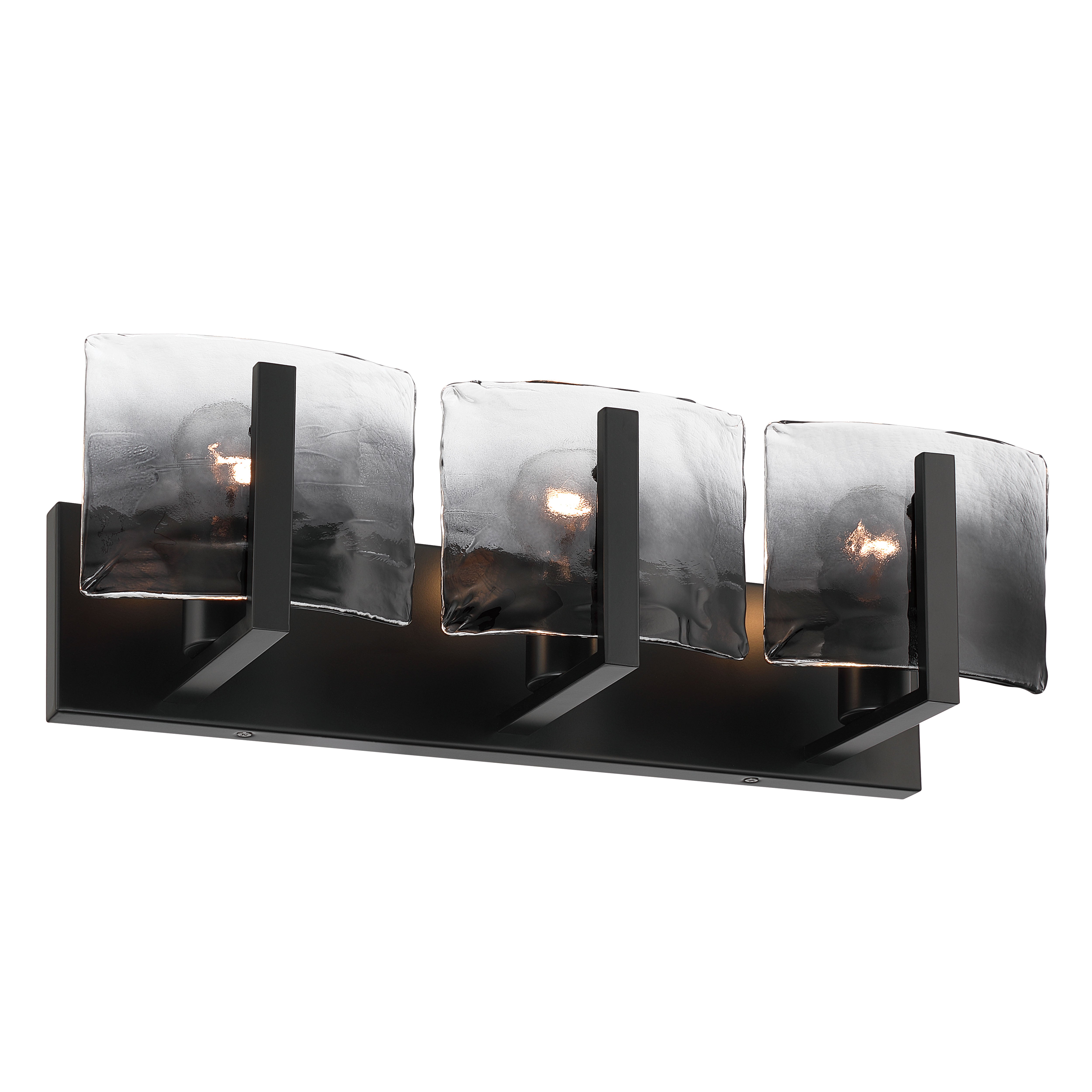 Aenon 3-light Vanity in Matte Black with Smokey Water Glass - - Golden Lighting