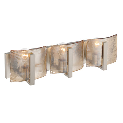 Aenon 3-light Vanity in Pewter with Amber Water Glass - - Golden Lighting