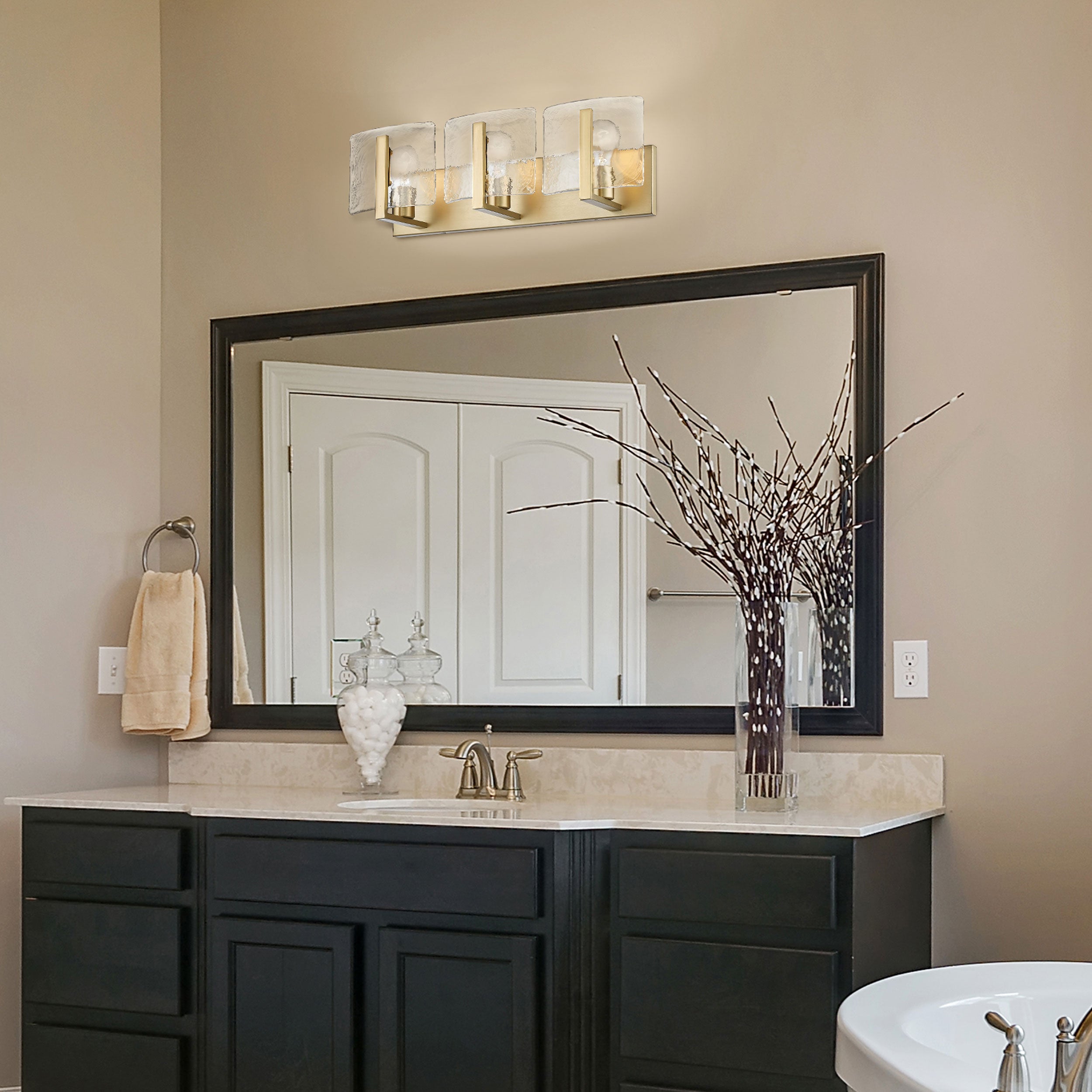 Aenon BCB 3 Light Bath Vanity in Brushed Champagne Bronze with Hammered Water Glass Shade - Default Title - Golden Lighting