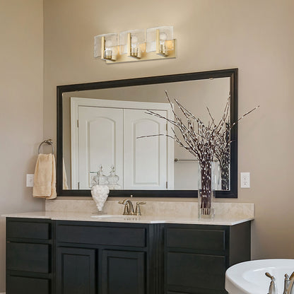 Aenon BCB 3 Light Bath Vanity in Brushed Champagne Bronze with Hammered Water Glass Shade - Default Title - Golden Lighting
