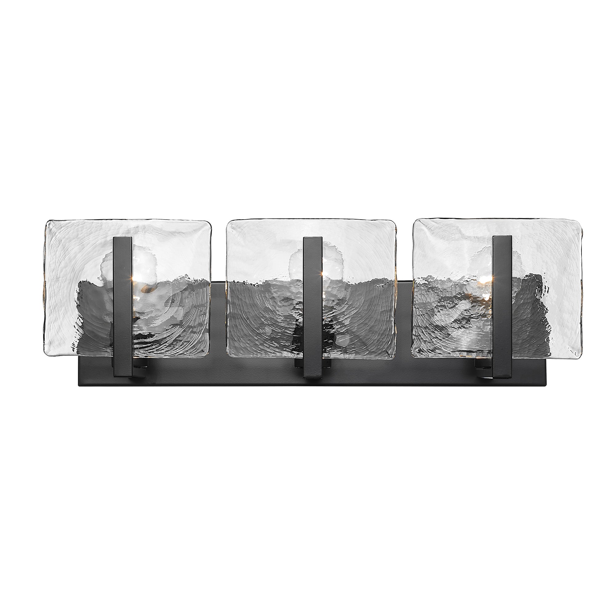 Aenon 3 Light Bath Vanity in Matte Black with Hammered Water Glass Shade - Default Title - Golden Lighting