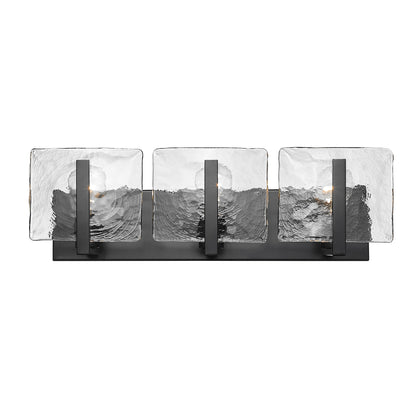 Aenon 3 Light Bath Vanity in Matte Black with Hammered Water Glass Shade - Default Title - Golden Lighting
