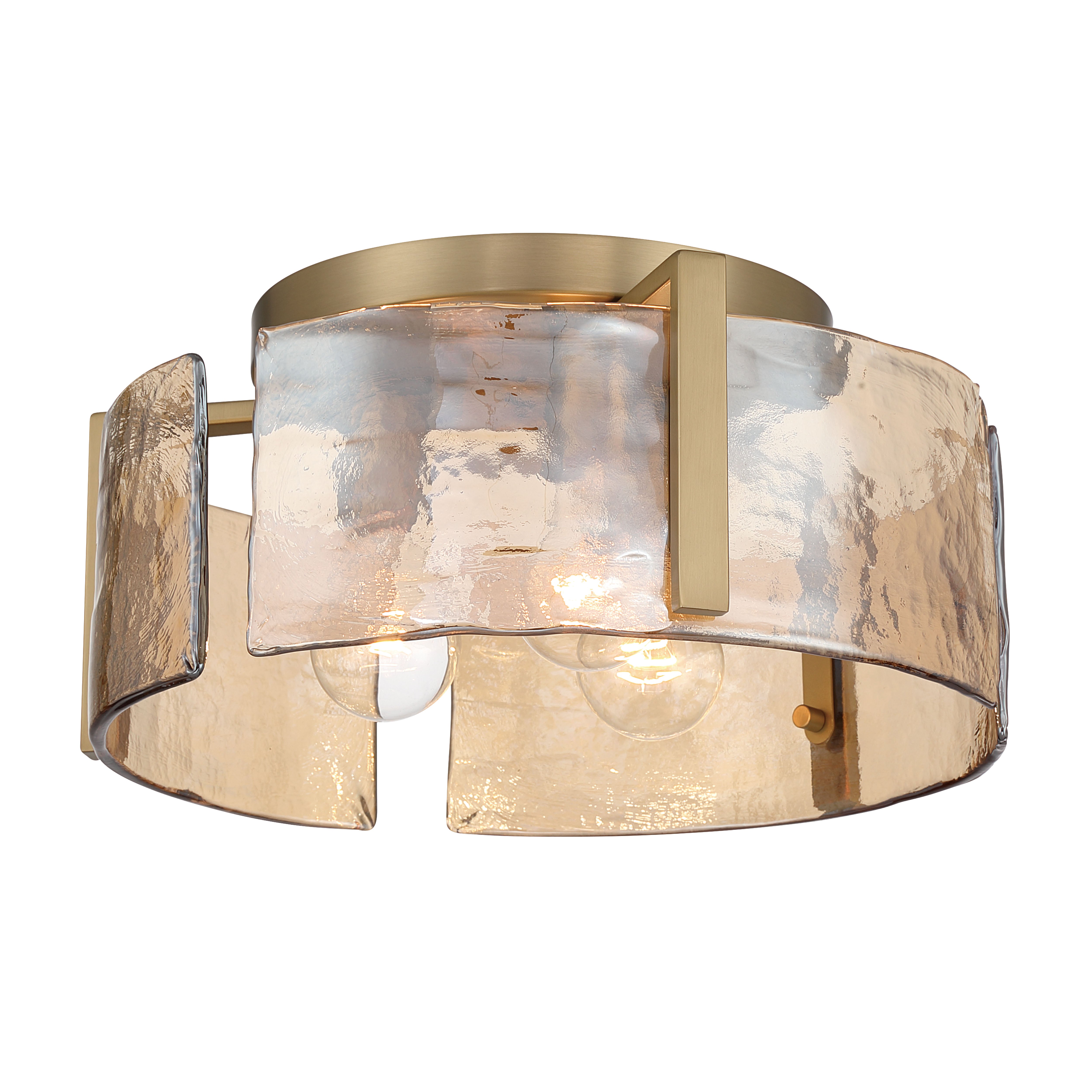 Aenon 3-light Flush Mount in Brushed Champagne Brass with Amber Water Glass - - Golden Lighting