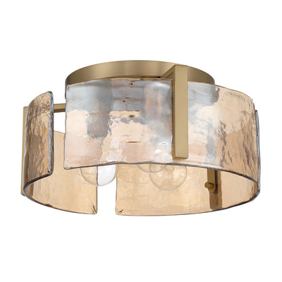 Aenon 3-light Flush Mount in Brushed Champagne Brass with Amber Water Glass - - Golden Lighting