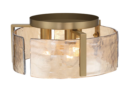 Aenon 3-light Flush Mount in Brushed Champagne Brass with Amber Water Glass - - Golden Lighting