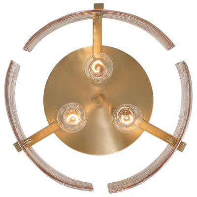 Aenon 3-light Flush Mount in Brushed Champagne Brass with Amber Water Glass - - Golden Lighting