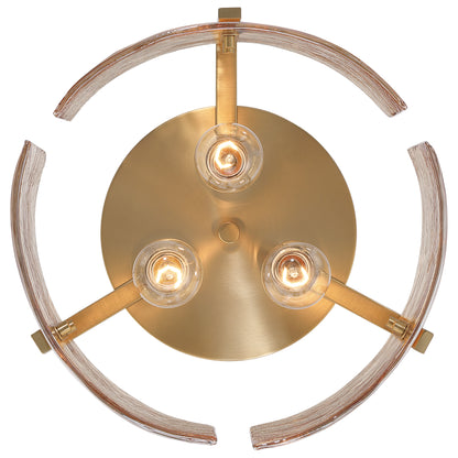 Aenon 3-light Flush Mount in Brushed Champagne Brass with Amber Water Glass - - Golden Lighting
