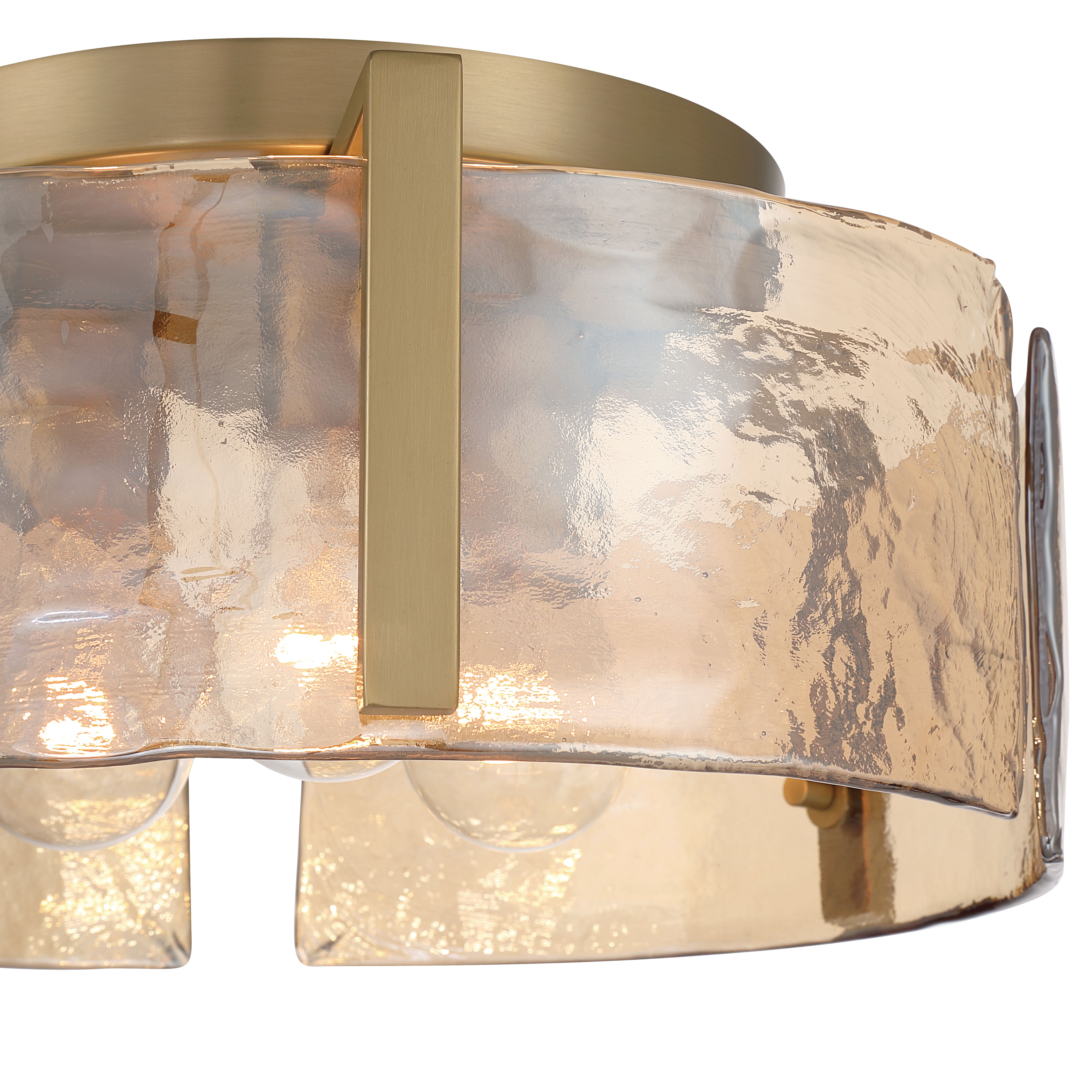 Aenon 3-light Flush Mount in Brushed Champagne Brass with Amber Water Glass - - Golden Lighting