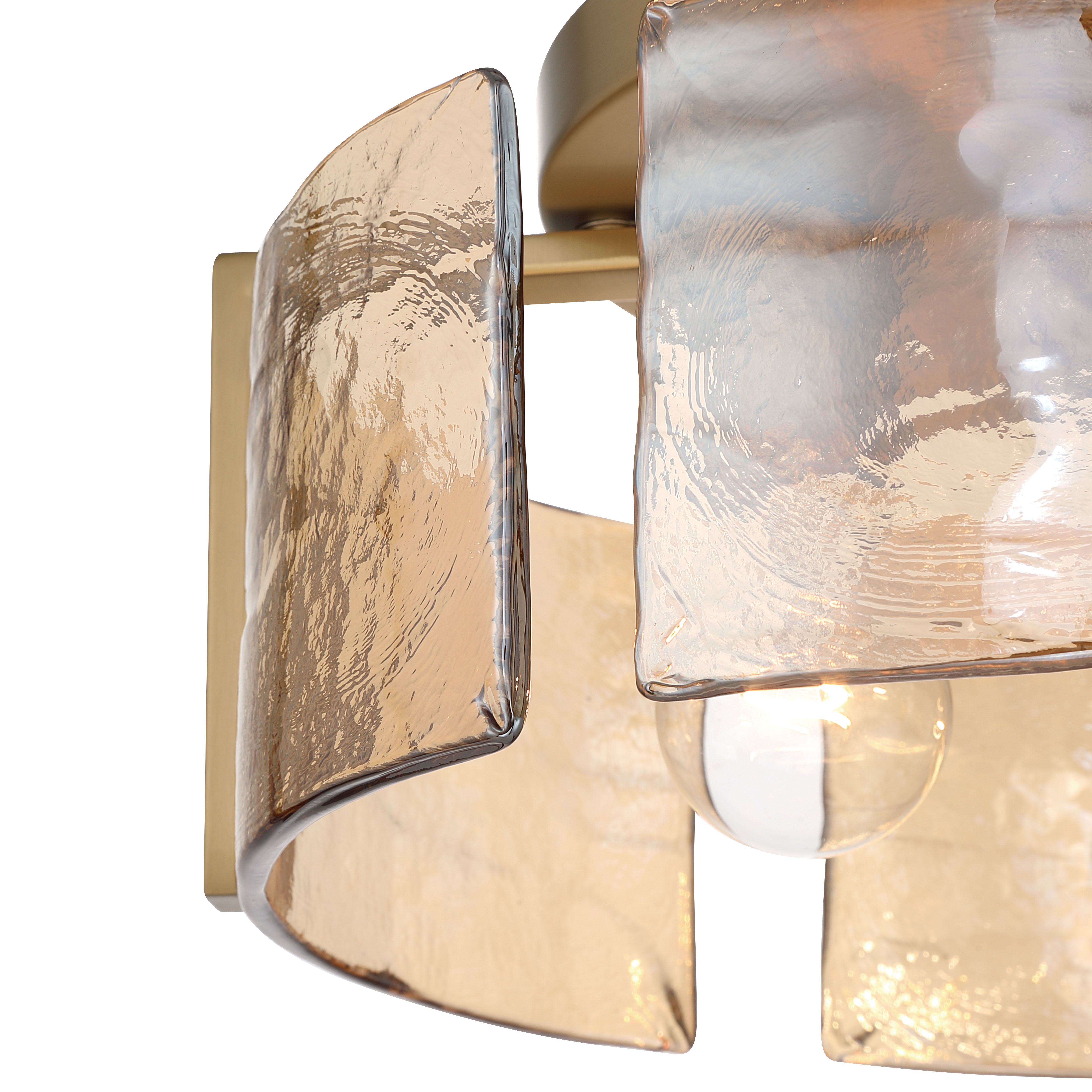 Aenon 3-light Flush Mount in Brushed Champagne Brass with Amber Water Glass - - Golden Lighting