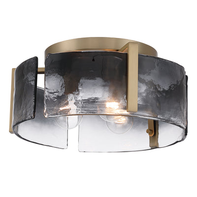 Aenon 3-light Flush Mount in Brushed Champagne Brass with Smokey Water Glass - - Golden Lighting