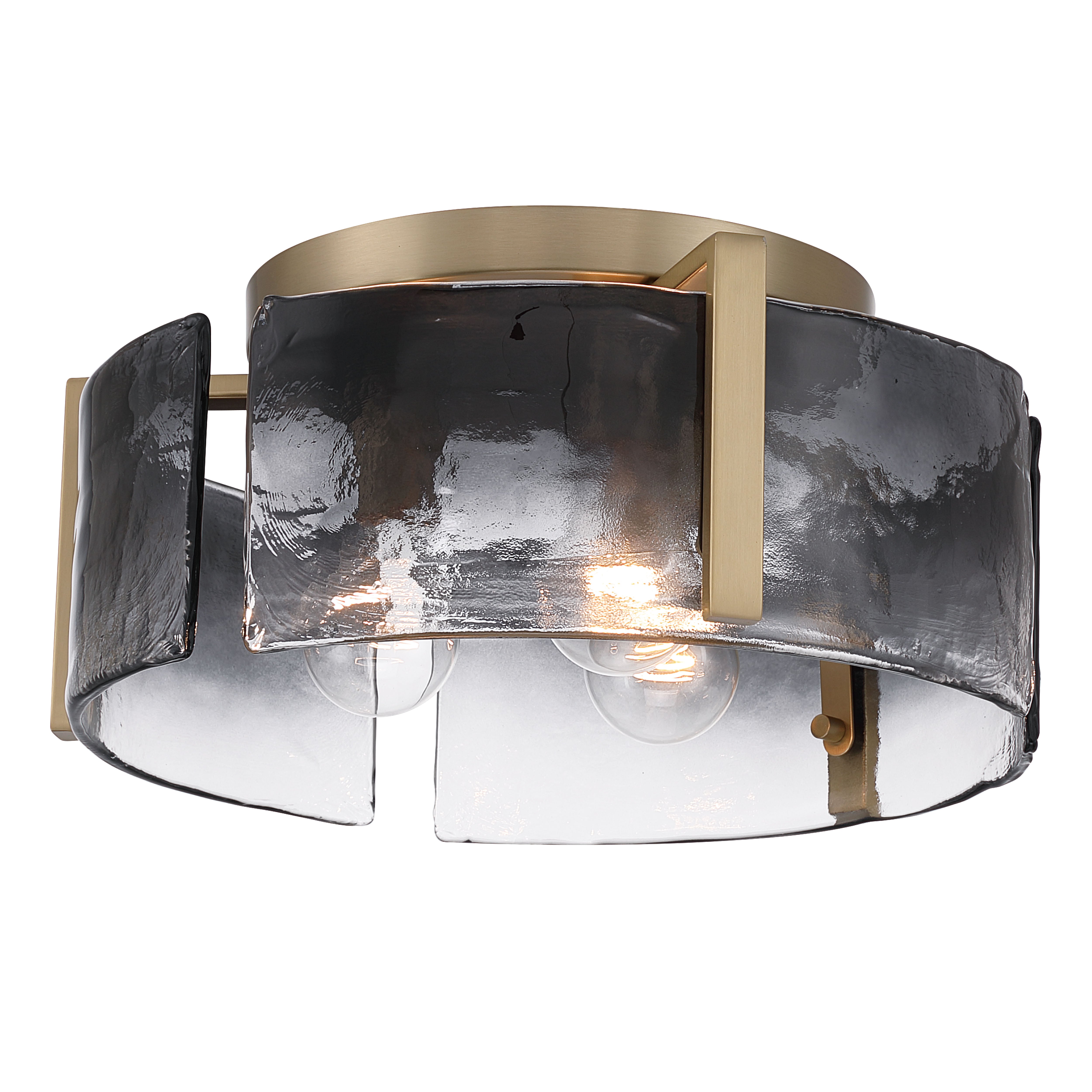 Aenon 3-light Flush Mount in Brushed Champagne Brass with Smokey Water Glass - - Golden Lighting