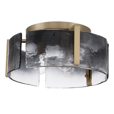 Aenon 3-light Flush Mount in Brushed Champagne Brass with Smokey Water Glass - - Golden Lighting