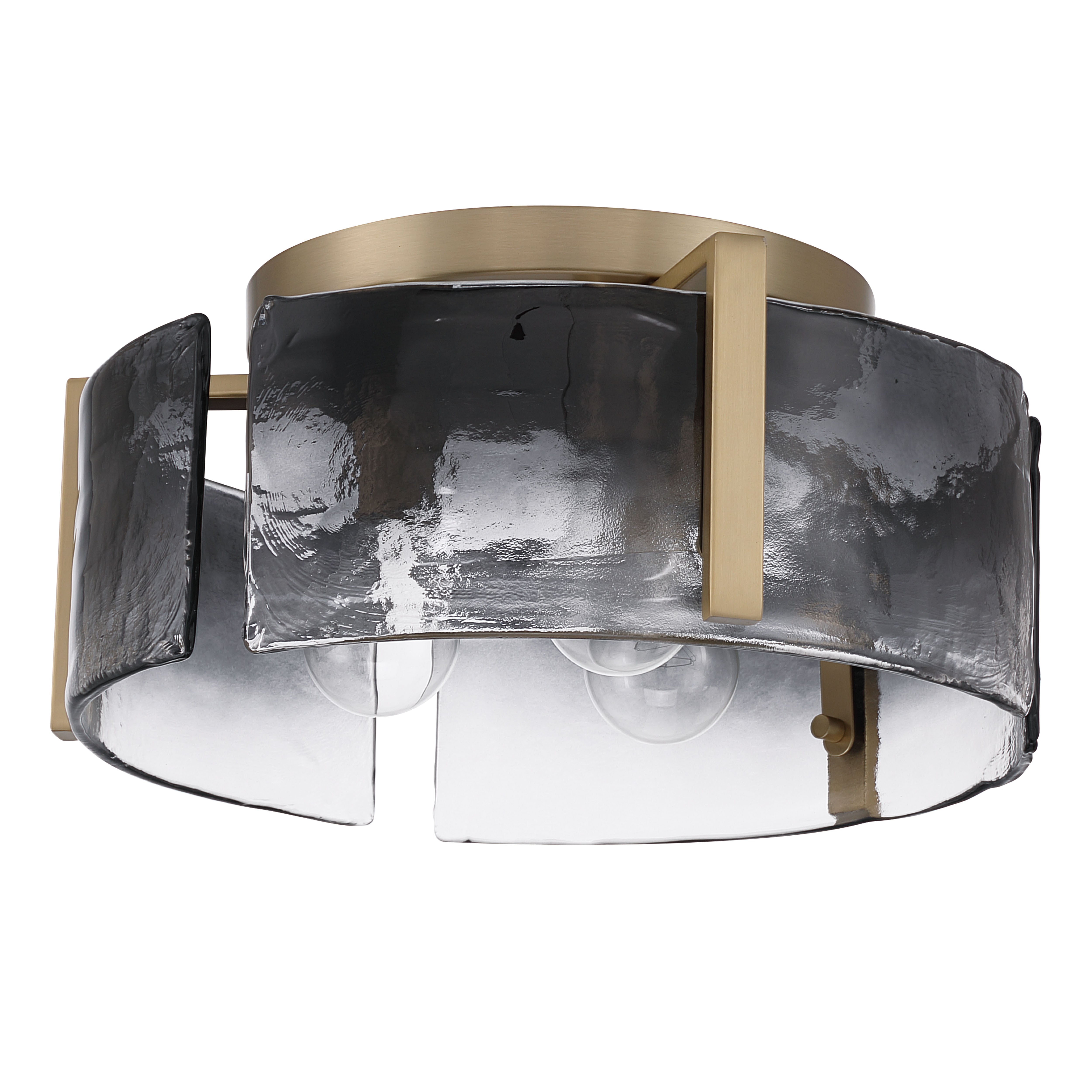 Aenon 3-light Flush Mount in Brushed Champagne Brass with Smokey Water Glass - - Golden Lighting