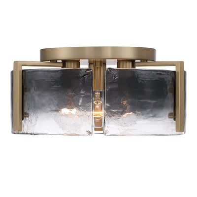 Aenon 3-light Flush Mount in Brushed Champagne Brass with Smokey Water Glass - - Golden Lighting