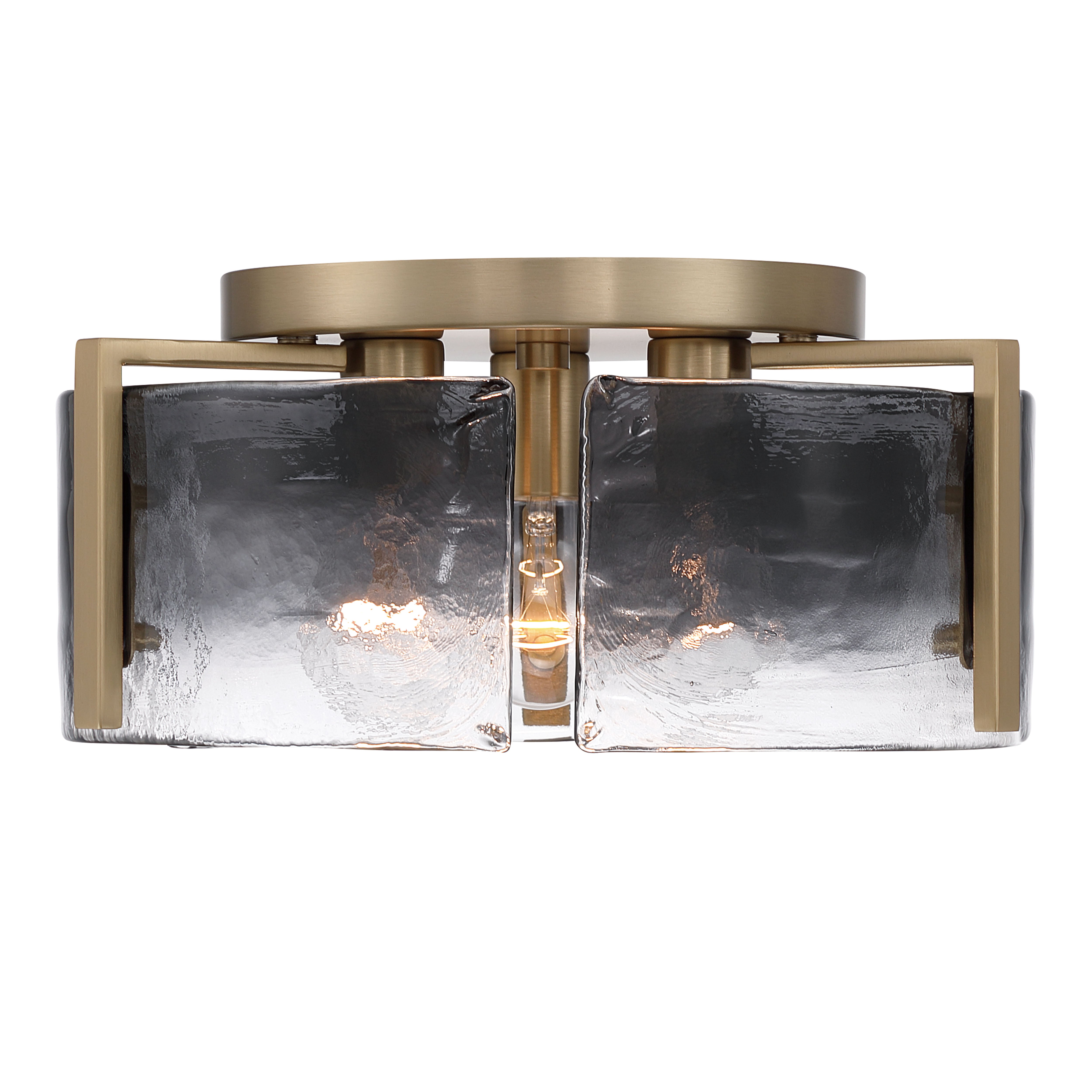 Aenon 3-light Flush Mount in Brushed Champagne Brass with Smokey Water Glass - - Golden Lighting