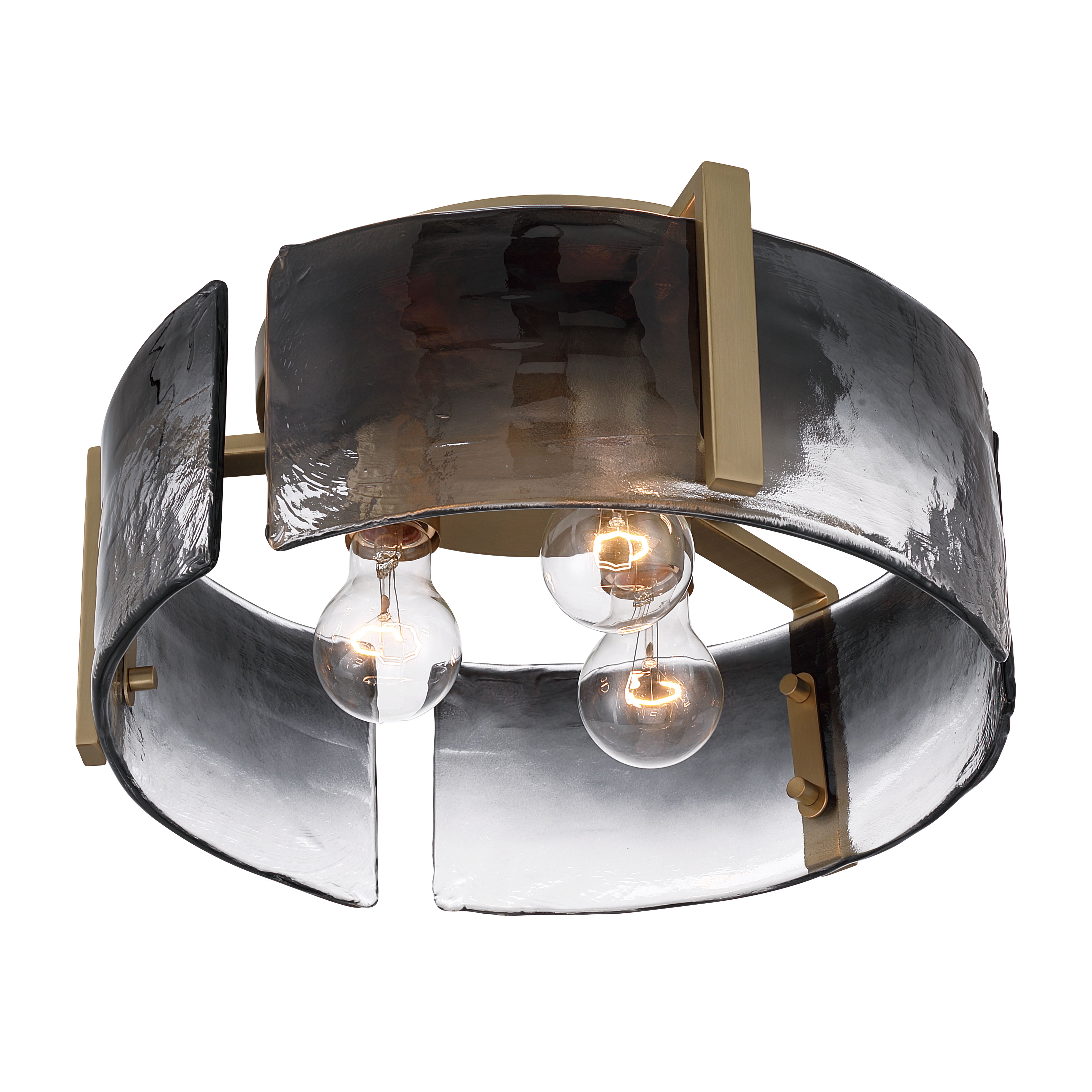Aenon 3-light Flush Mount in Brushed Champagne Brass with Smokey Water Glass - - Golden Lighting