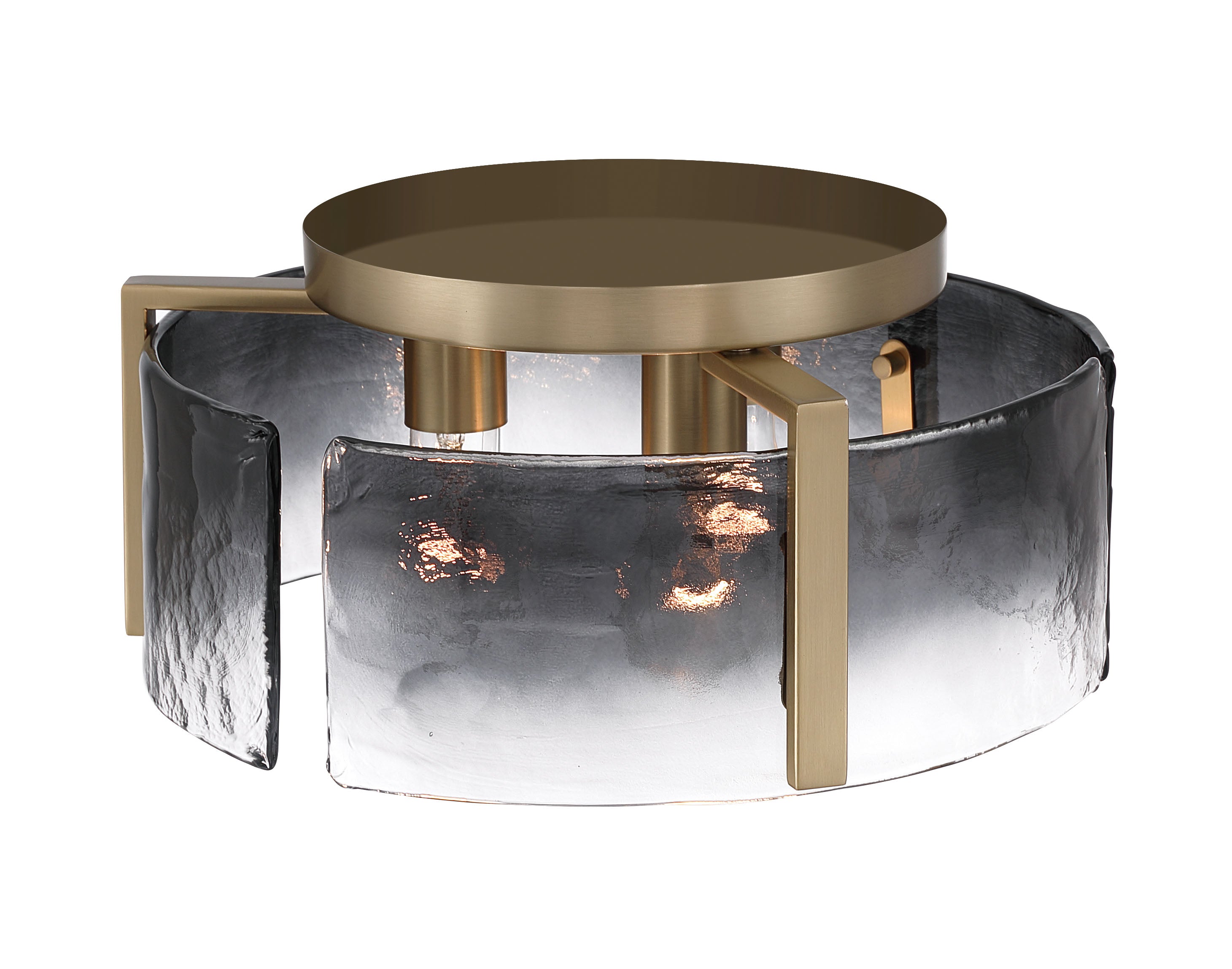 Aenon 3-light Flush Mount in Brushed Champagne Brass with Smokey Water Glass - - Golden Lighting