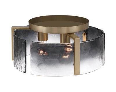Aenon 3-light Flush Mount in Brushed Champagne Brass with Smokey Water Glass - - Golden Lighting