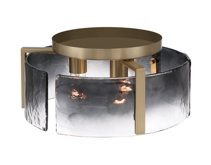 Aenon 3-light Flush Mount in Brushed Champagne Brass with Smokey Water Glass - - Golden Lighting