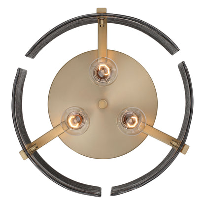 Aenon 3-light Flush Mount in Brushed Champagne Brass with Smokey Water Glass - - Golden Lighting