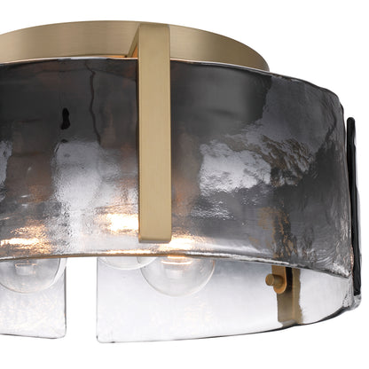 Aenon 3-light Flush Mount in Brushed Champagne Brass with Smokey Water Glass - - Golden Lighting