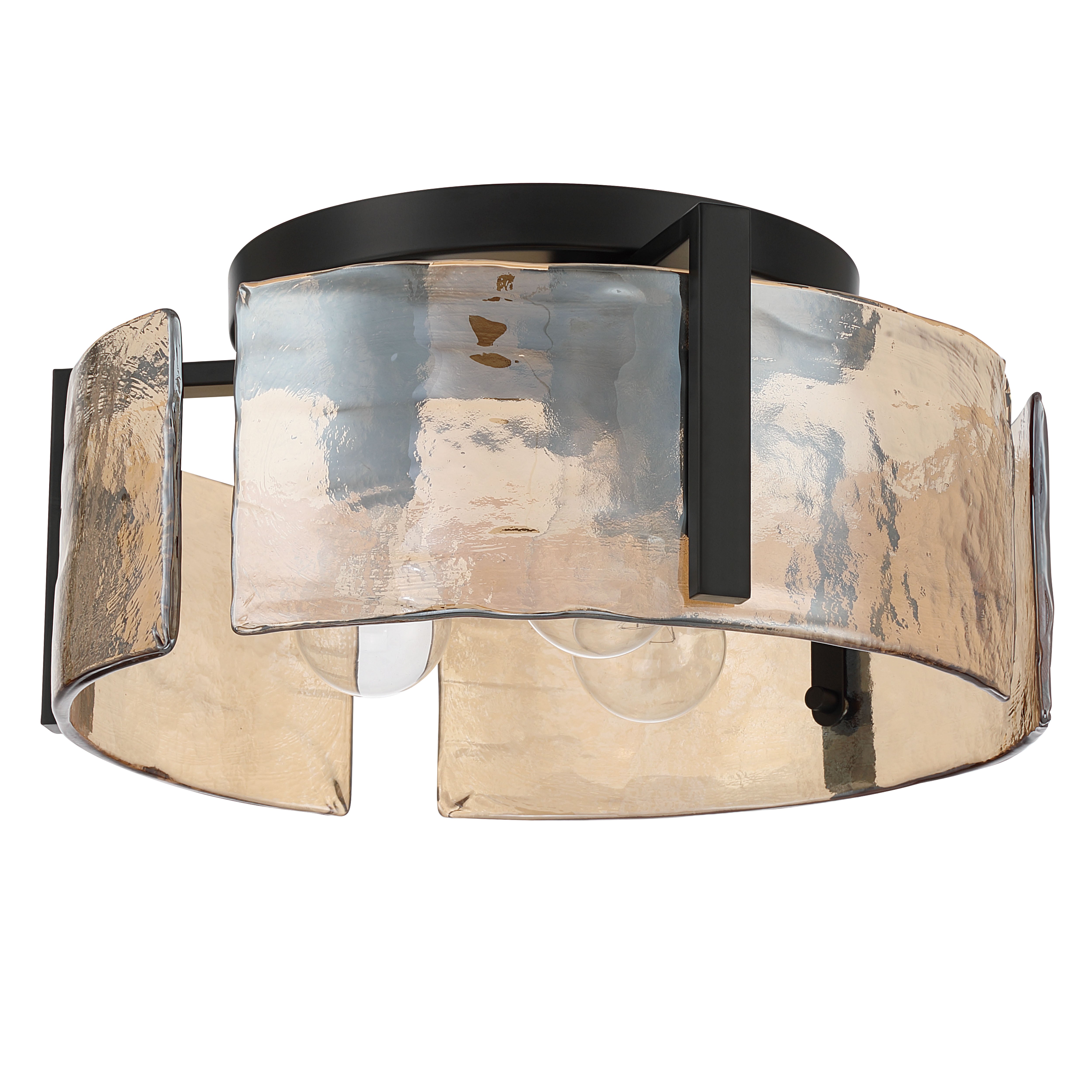 Aenon 3-light Flush Mount in Matte Black with Amber Water Glass - - Golden Lighting